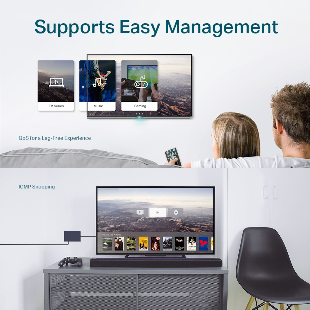 TP-Link TL-SG105E 5-Port Gigabit Desktop Easy Smart Switch 5 10/100/1000Mbps RJ45 portsMTU/Port/Tag-based VLAN QoS IGMP Snooping — miniatuur 6