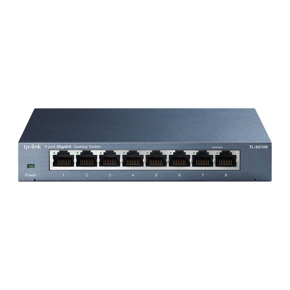 TP-Link TL-SG108 8-port Metal Gigabit Switch 5 10/100/1000M RJ45 ports supports GMP Snooping IEEE 802.1p QoS Plug & Play metal case